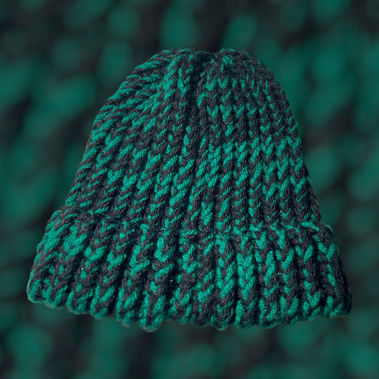 Green and Black Handmade Knitted Hat