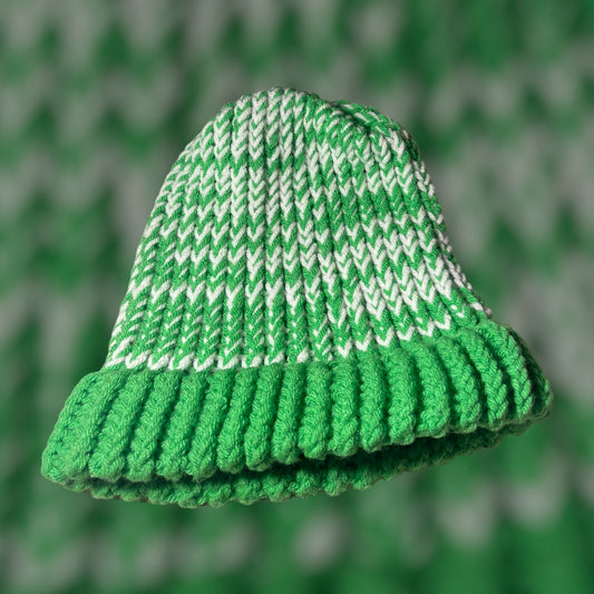 Green and White Handmade Knitted Hat