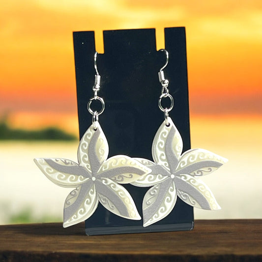 Light Gray and White Star Earrings