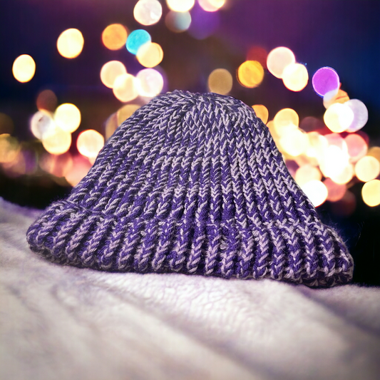Dark and Light Purple Handmade Knitted Hat