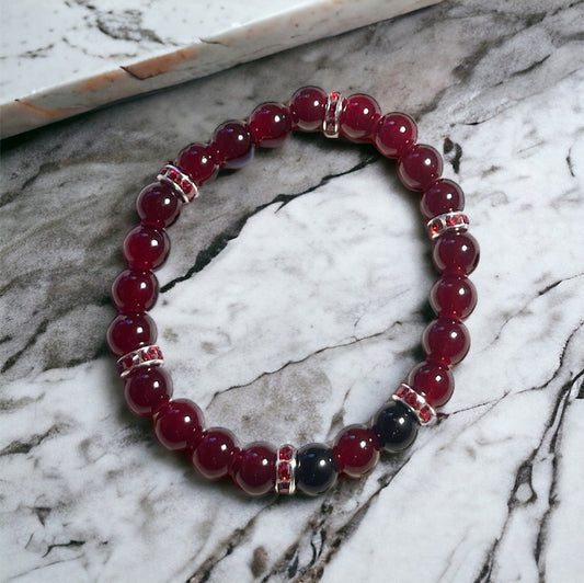 Dark Red and Black Color Bracelet handmade with glass beads.