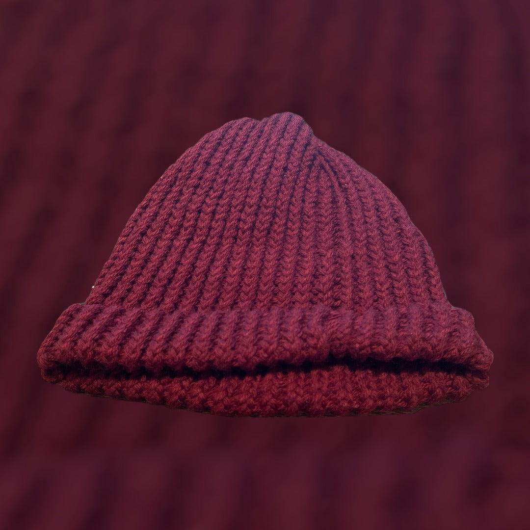 X-Large Maroon Handmade Knitted Hat