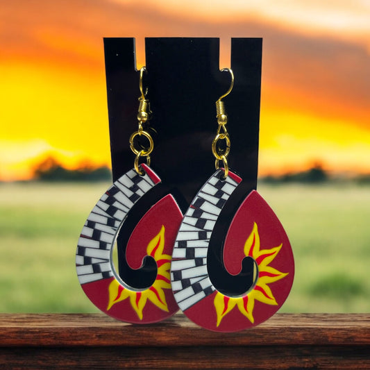 Maroon Sun Inspired Earrings Gold