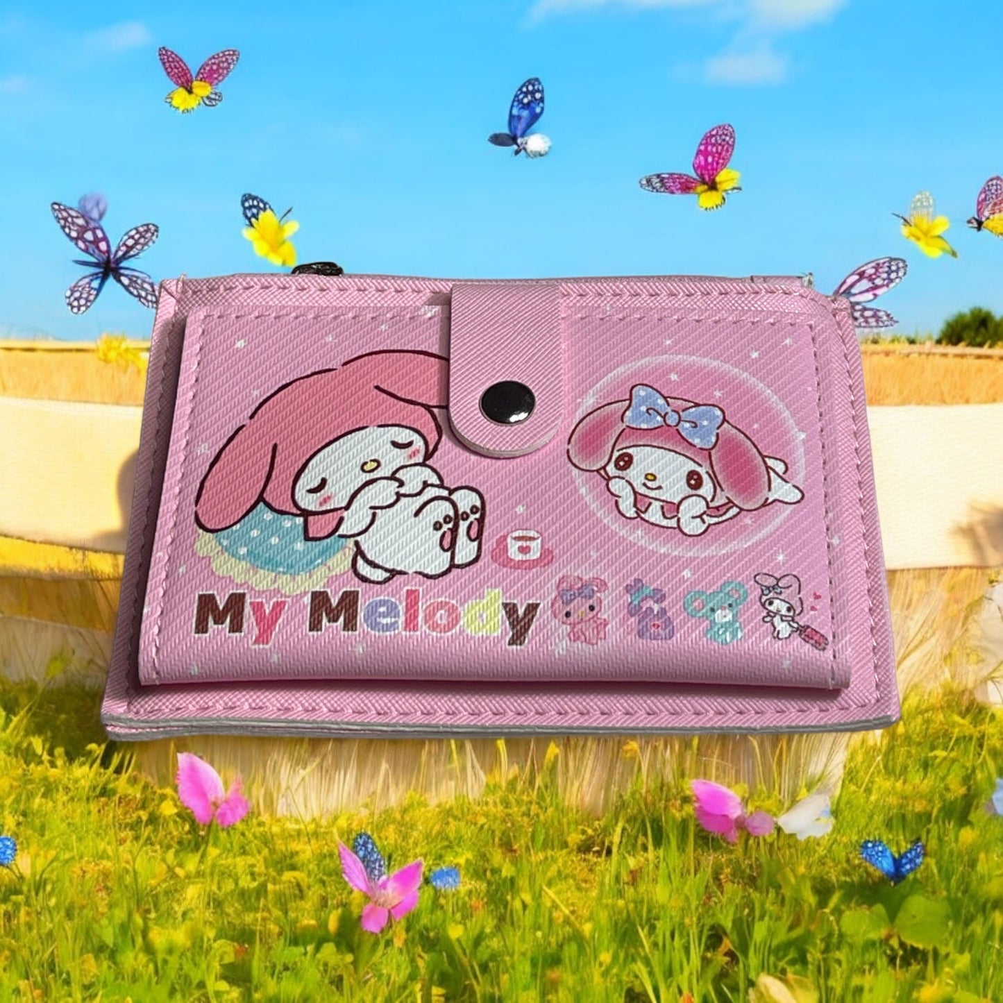 Hello Kitty and Friends Wallet with Zippered pouch and Snap holder for cards.