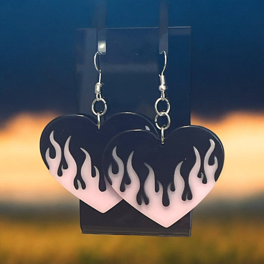 Gothic Pink Flame Earrings