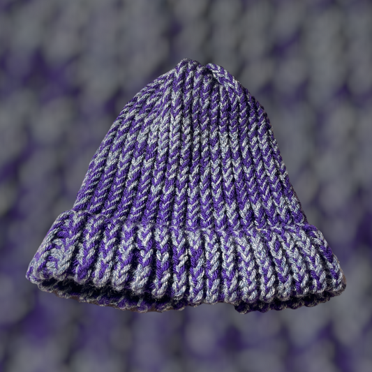 Purple and Gray Handmade Knitted Hat
