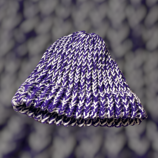 Purple and White Handmade Knitted Hat
