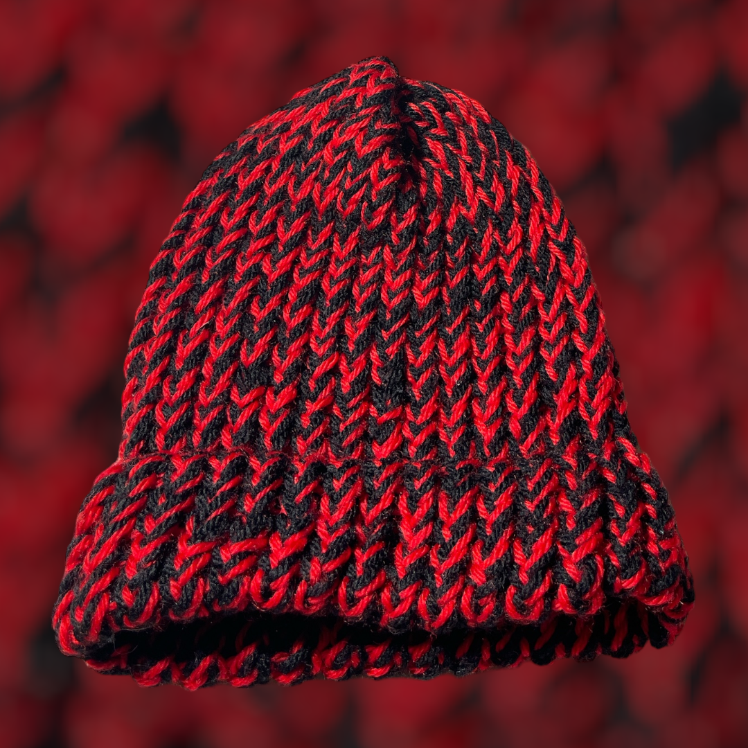 Red and Black Handmade Knitted Hat (Small)