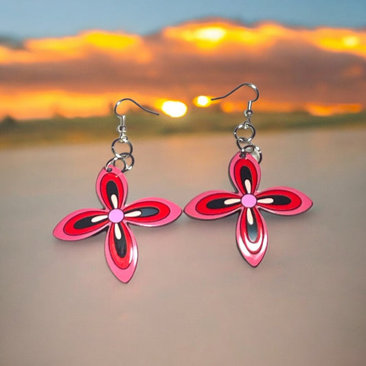 Red and Pink Star Shaped Earrings