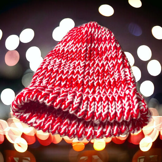 Red and White Handmade Knitted Hat