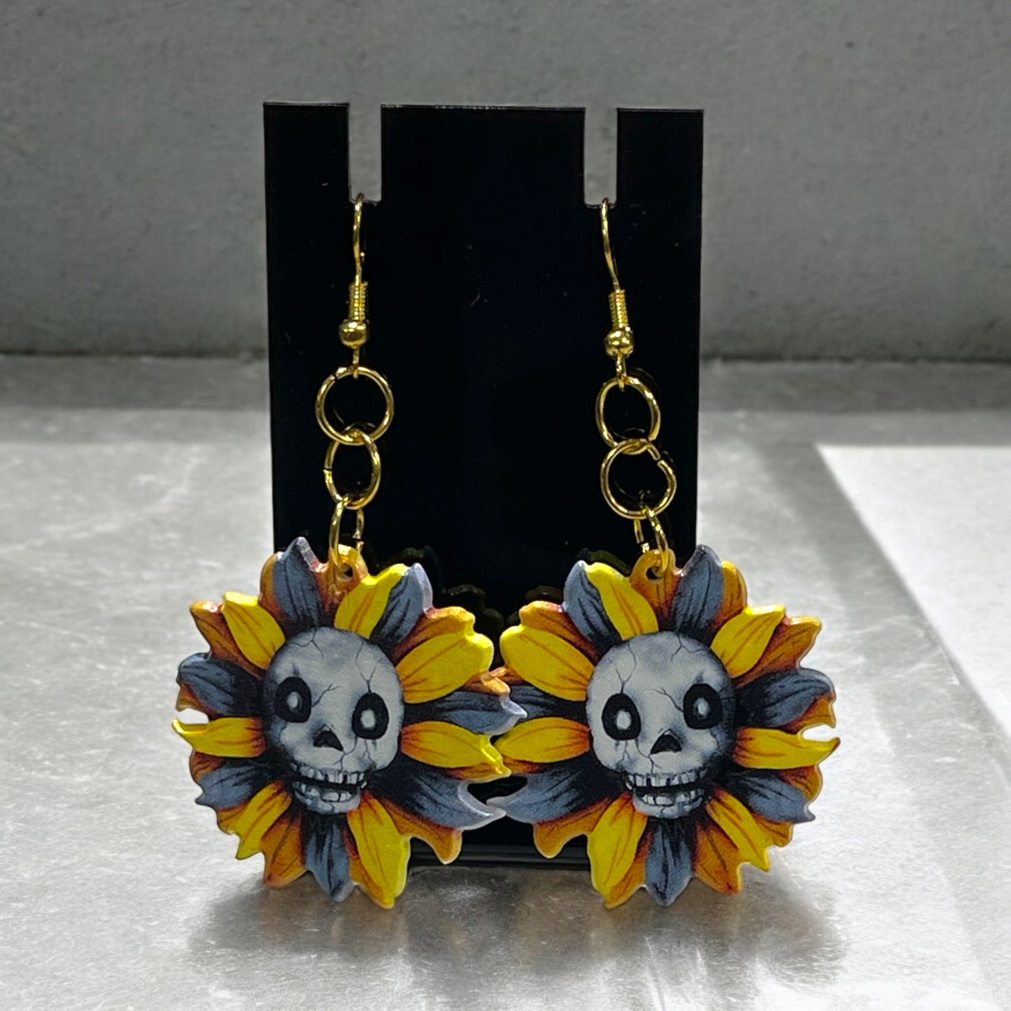 Halloween and Gothic Skeleton Sunflower Earrings