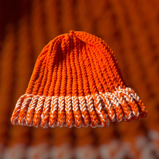 Orange and White Handmade Knitted Hat