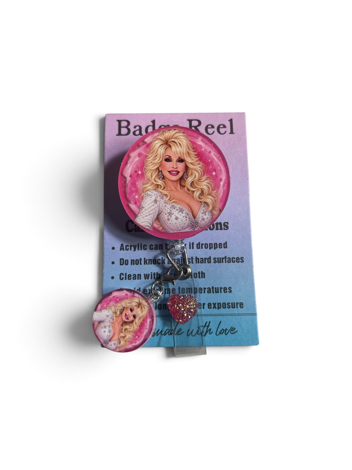 Dolly Parton Badge Reel with Matching Charm