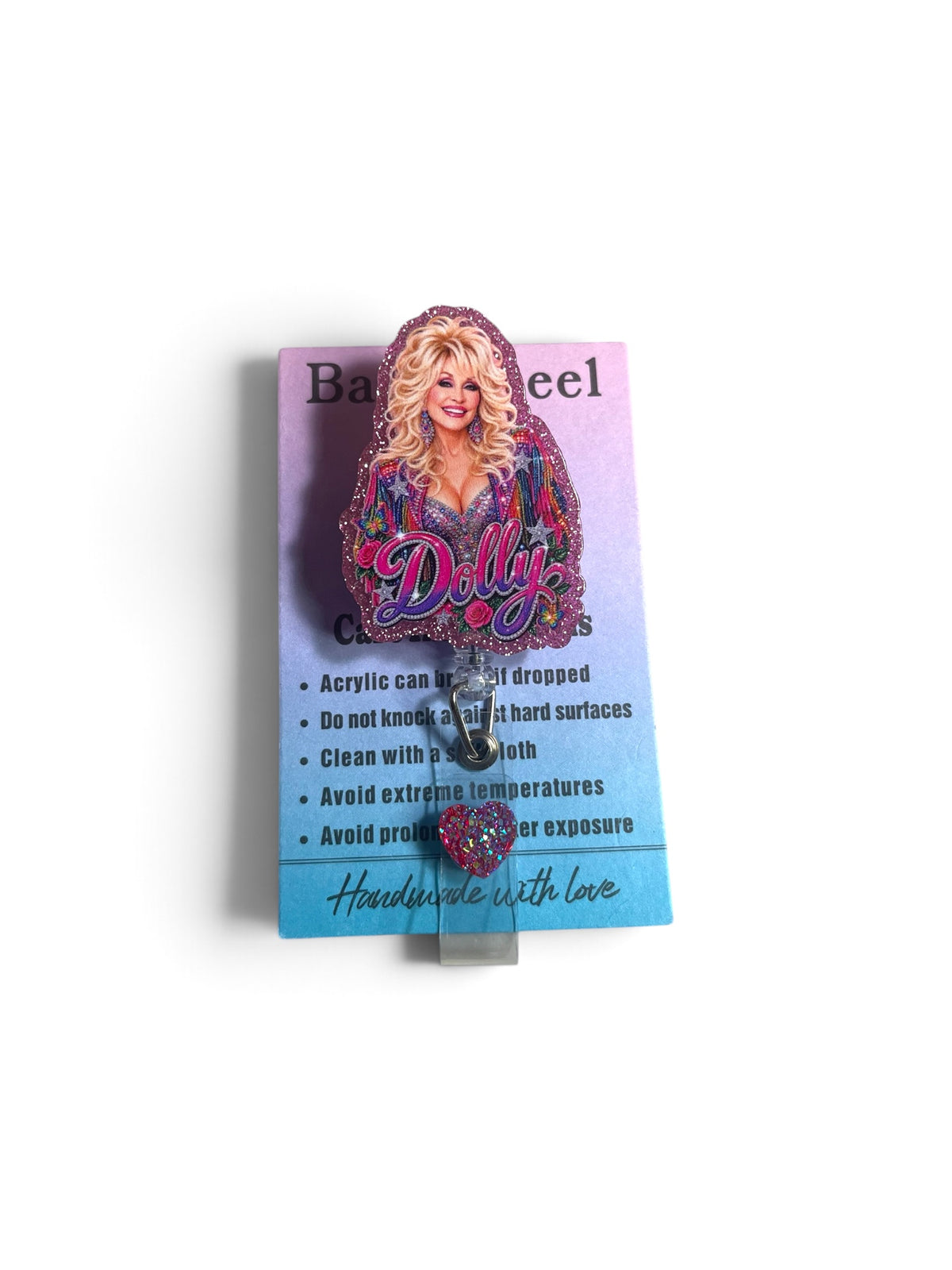 Dolly Parton Badge Reel Purple and Pink