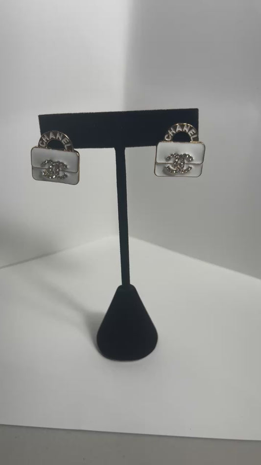 Chanel White and Gold Fashion Earrings